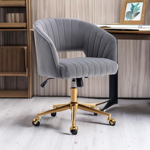 Grey Velvet Adjustable Office Chair