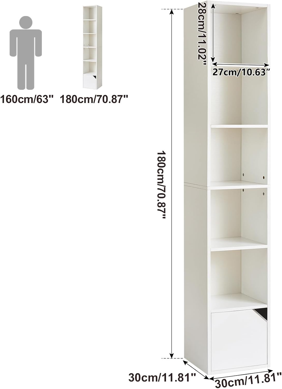 White Slim 6-Tier Door Bookcase