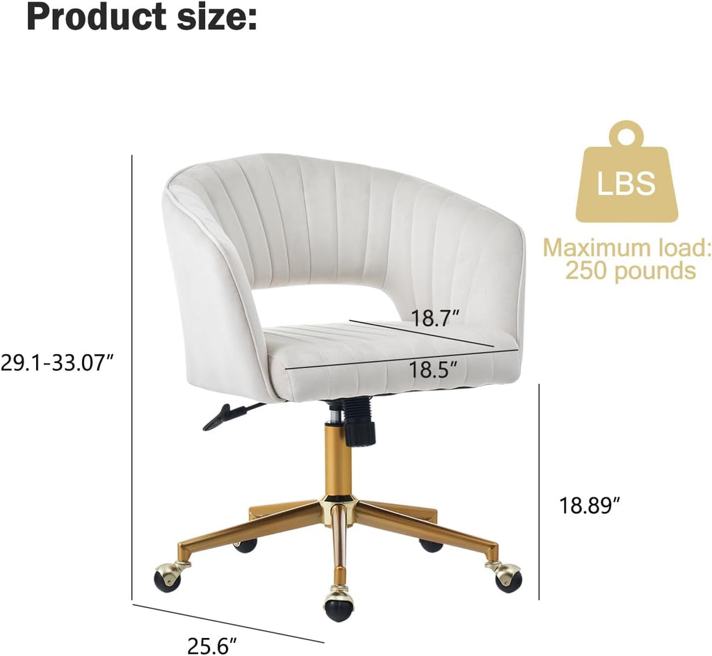 Beige Velvet Adjustable Desk Chair