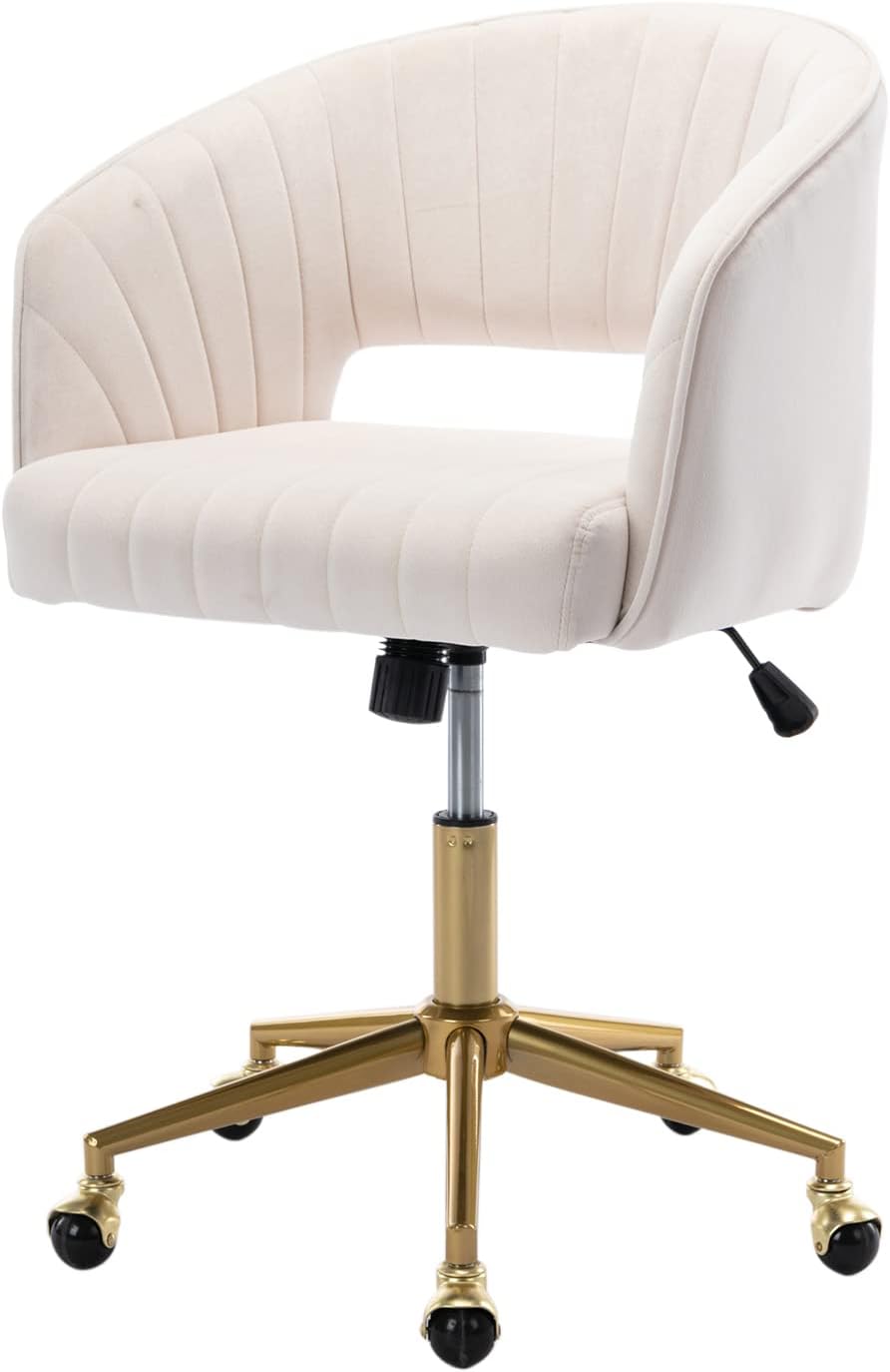 Beige Velvet Adjustable Desk Chair