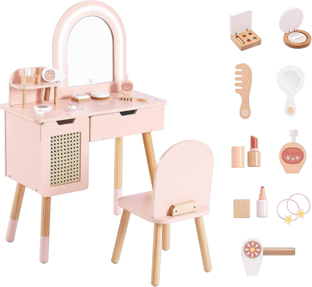 Pink Lighted Kids Vanity Table Set