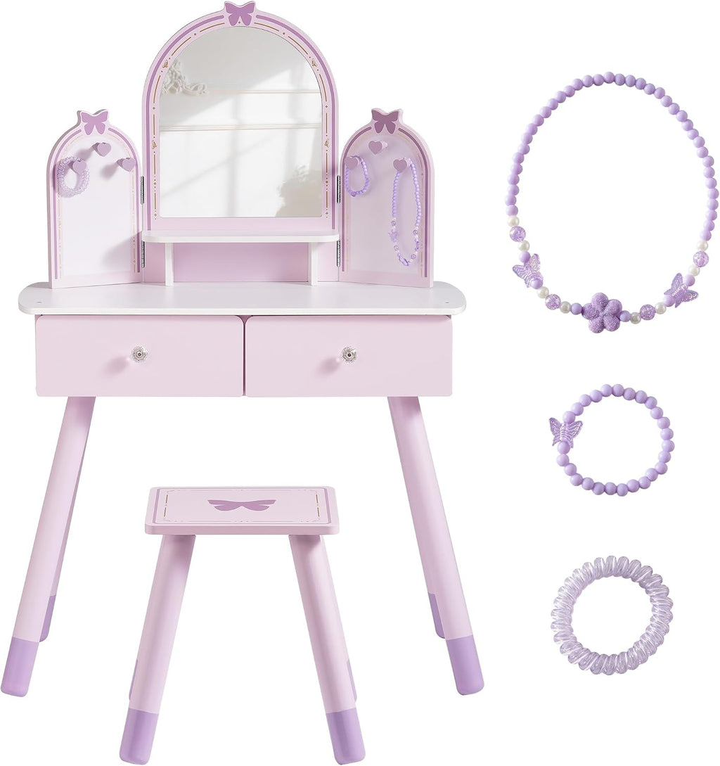 Mirror Drawer Kids Vanity Table Set