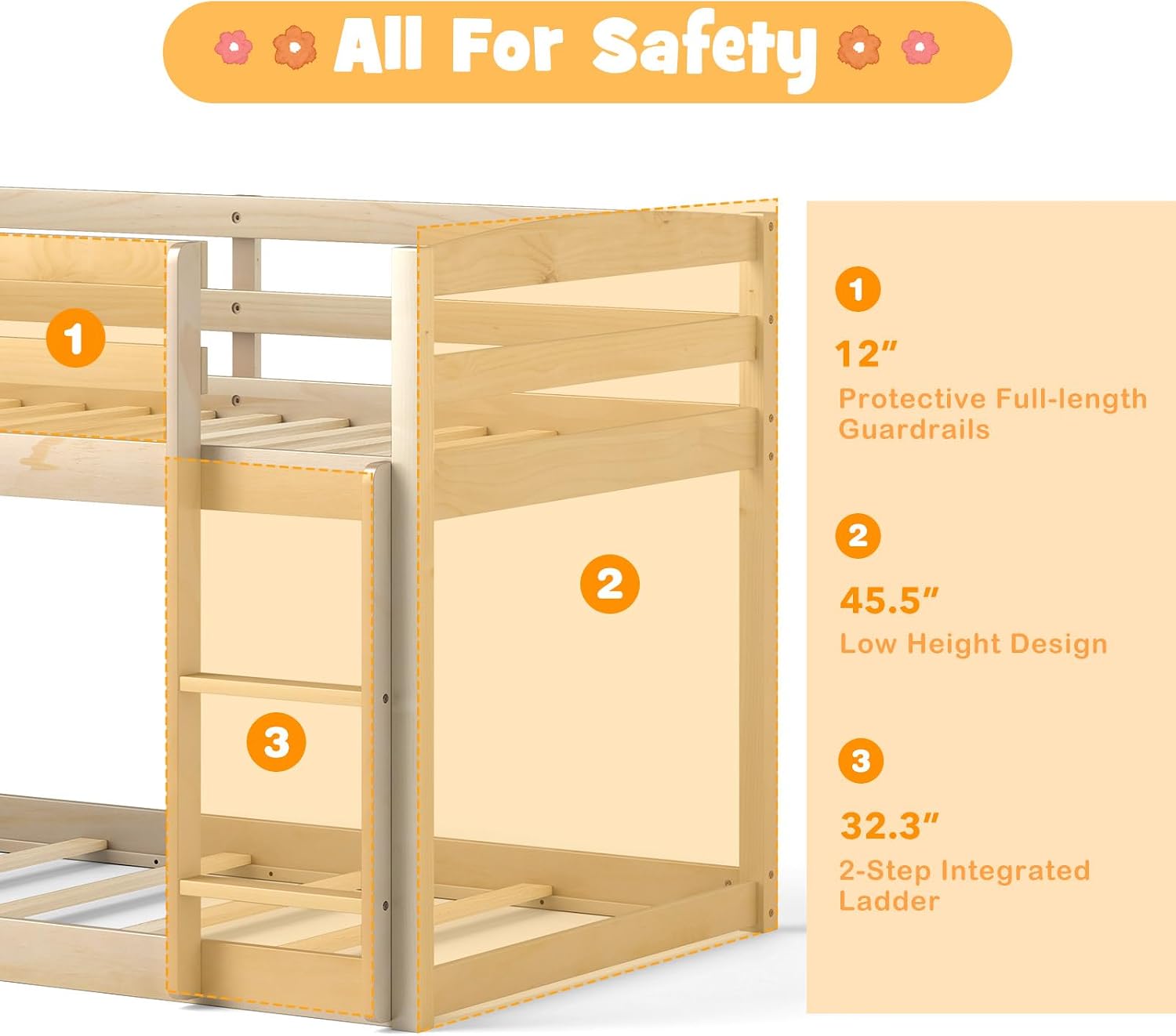 Low Twin Over Twin Wood Bunk Bed