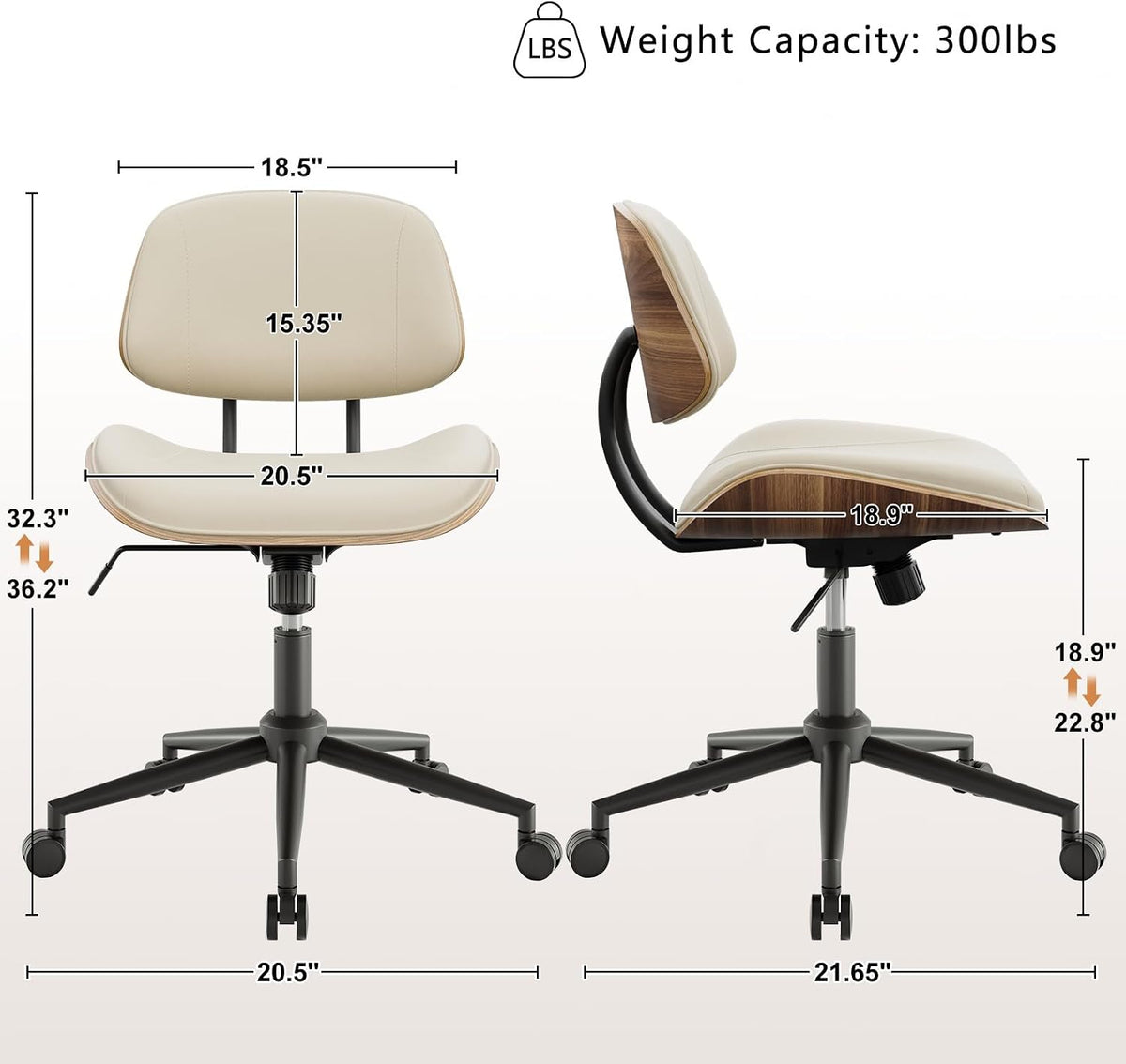 Beige PU Adjustable Swivel Desk Chair