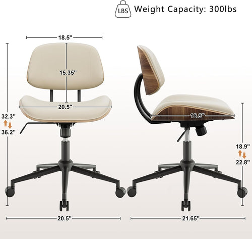 Beige PU Adjustable Swivel Desk Chair