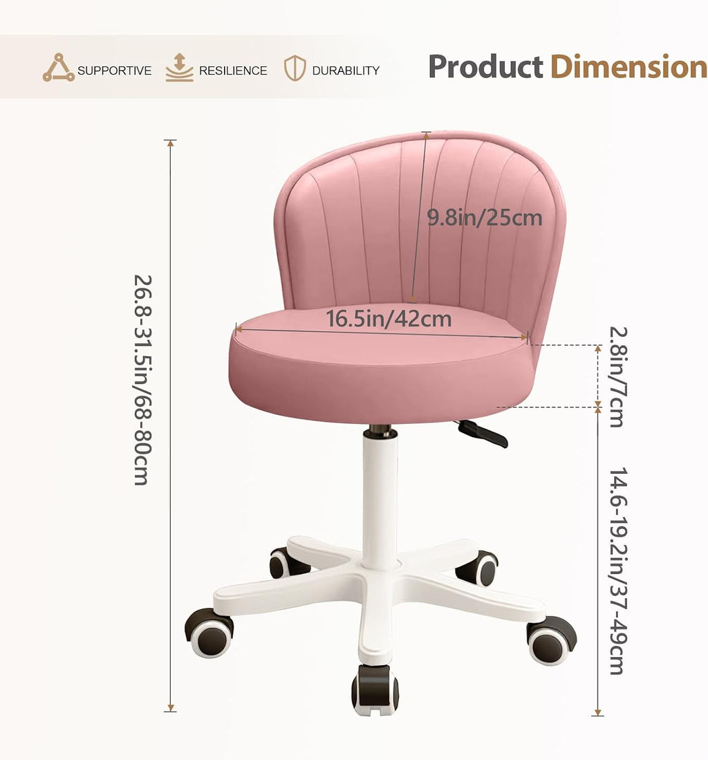 PU Adjustable Round Rolling Vanity Chair