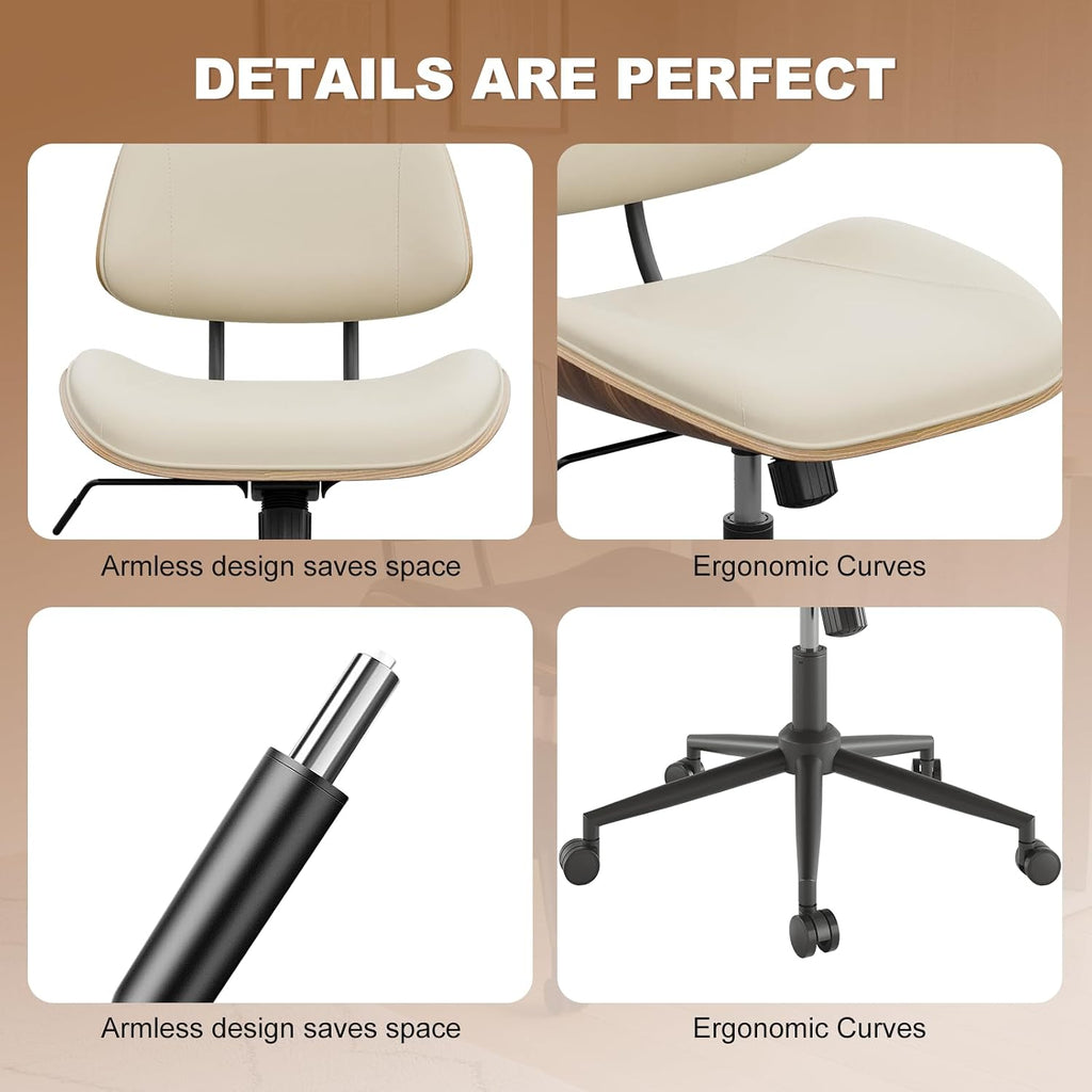 Beige PU Adjustable Swivel Desk Chair