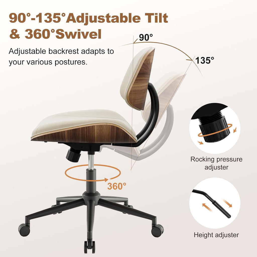 Beige PU Adjustable Swivel Desk Chair
