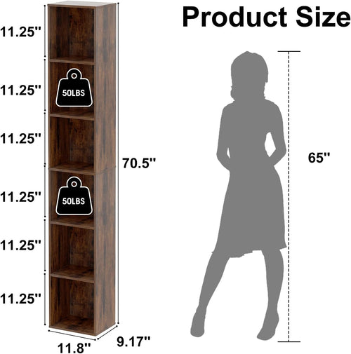 Brown Slim 6-Tier Corner Bookshelf