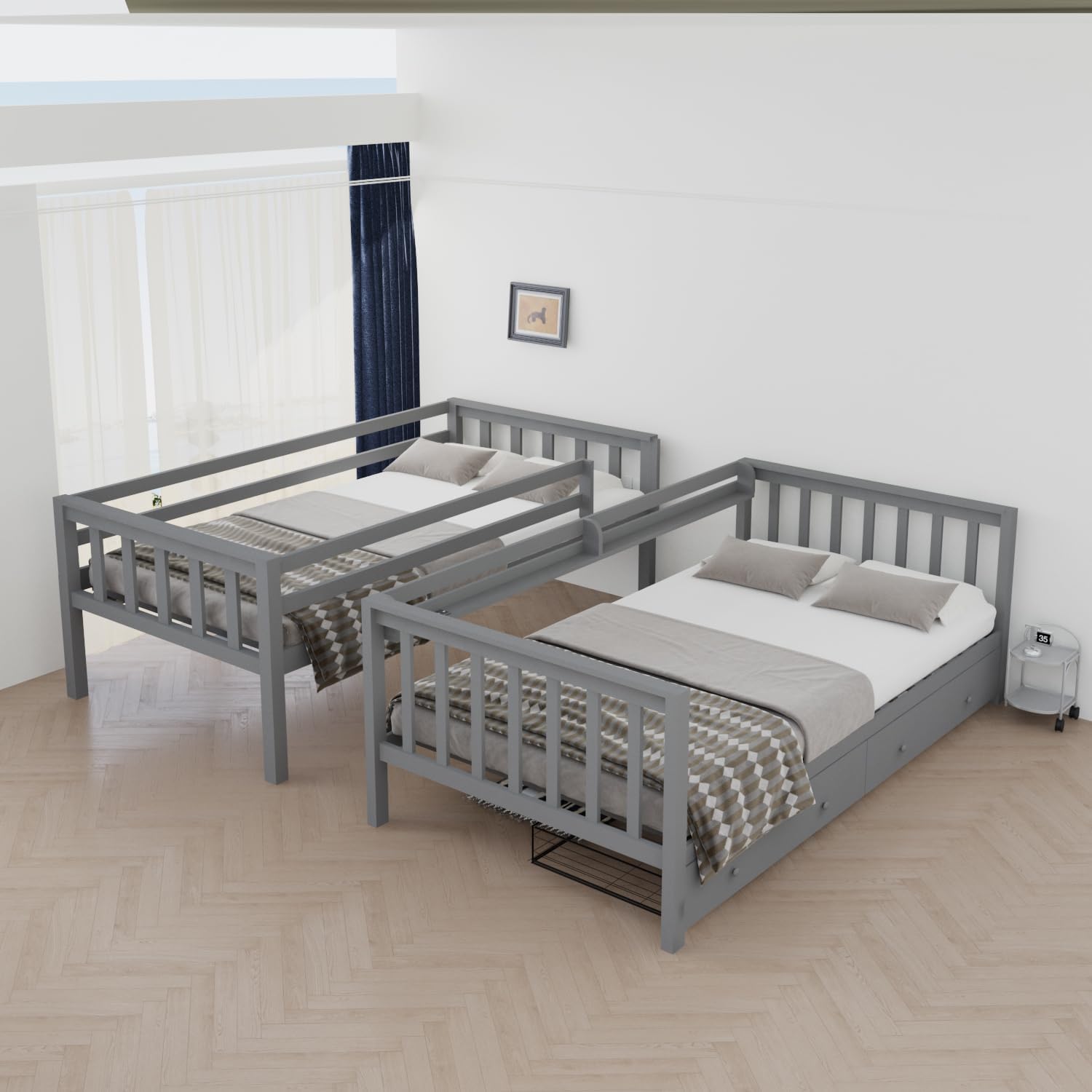 LED Charging Twin Over Full Bunk Bed