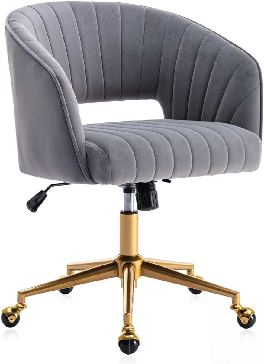 Grey Velvet Adjustable Office Chair