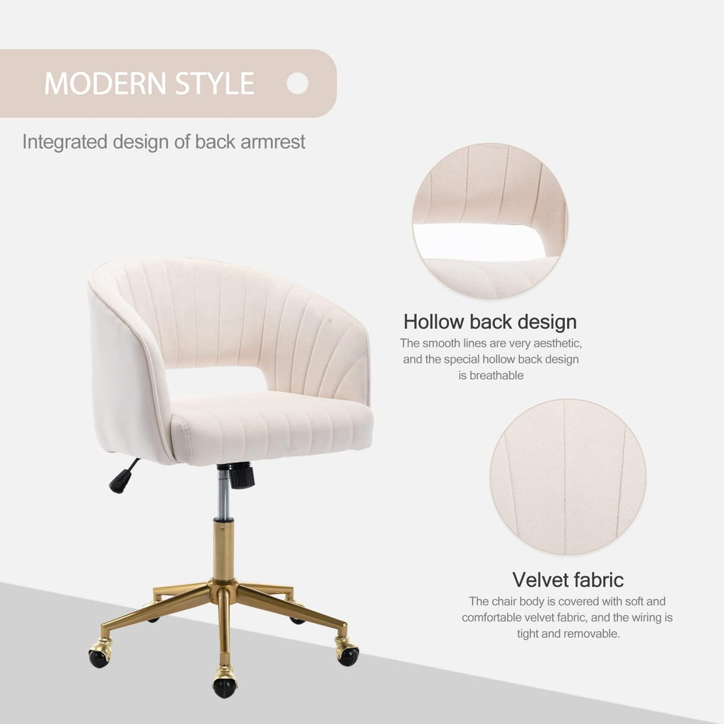 Beige Velvet Adjustable Desk Chair