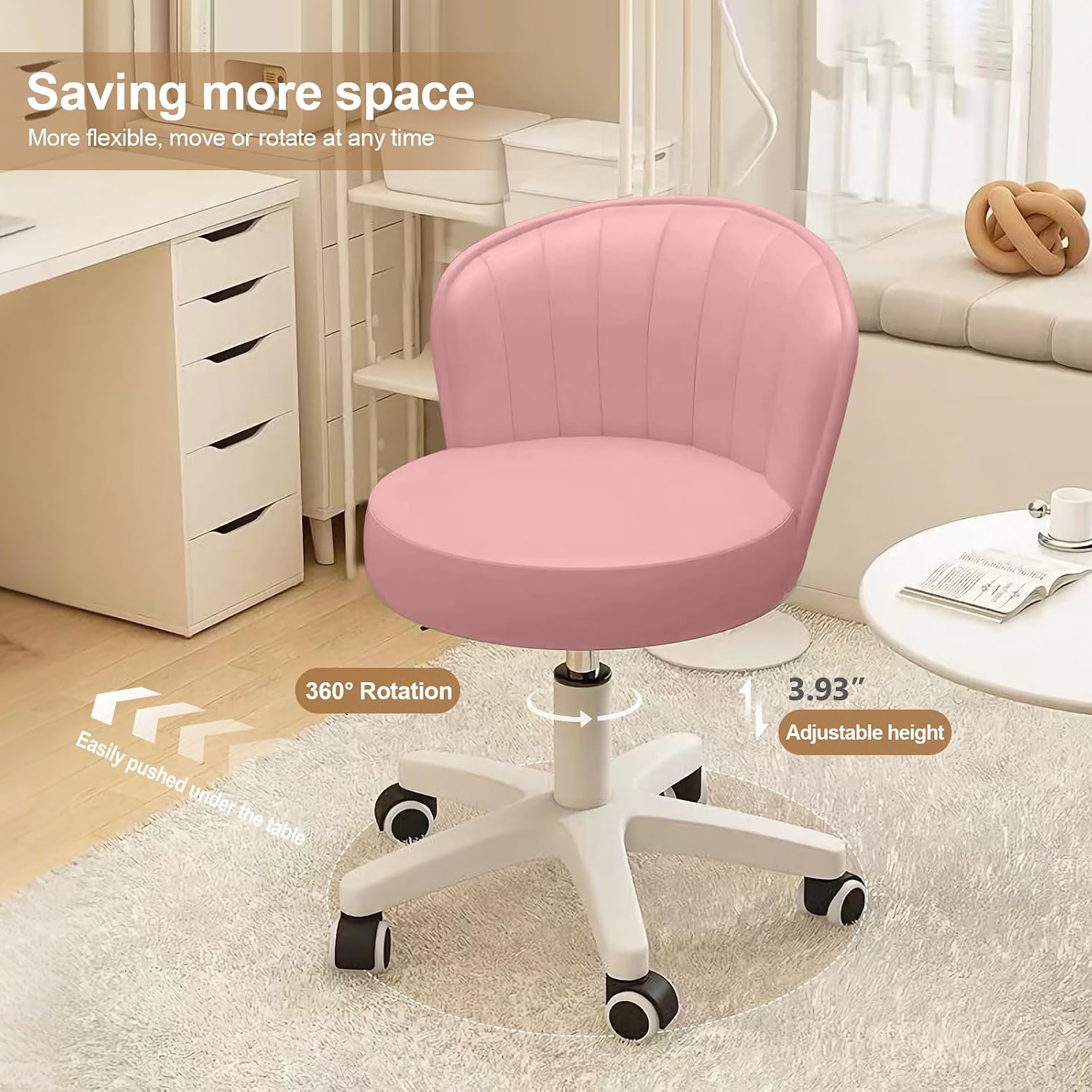 PU Adjustable Round Rolling Vanity Chair