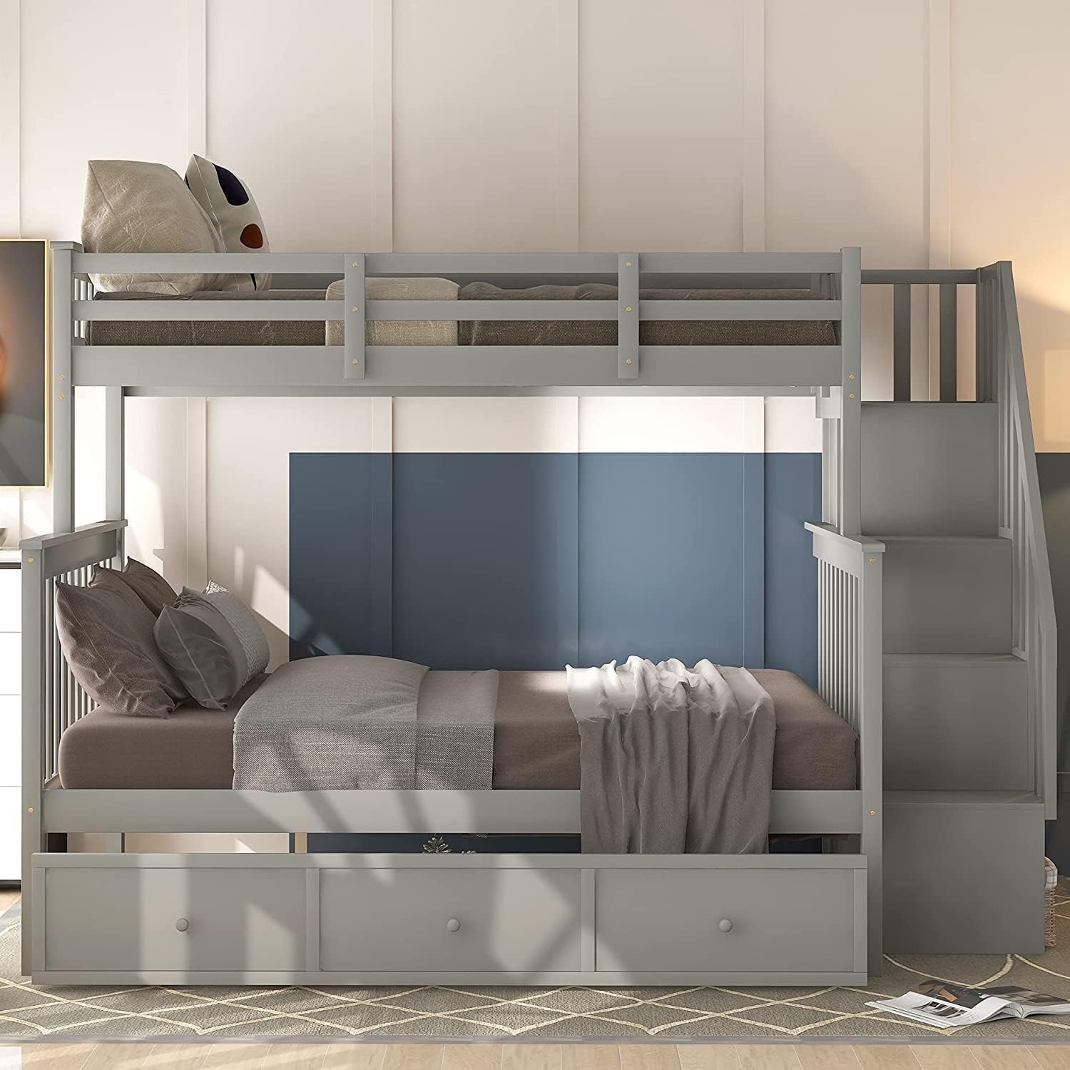 Gray Storage Twin Over Full Bunk Bed