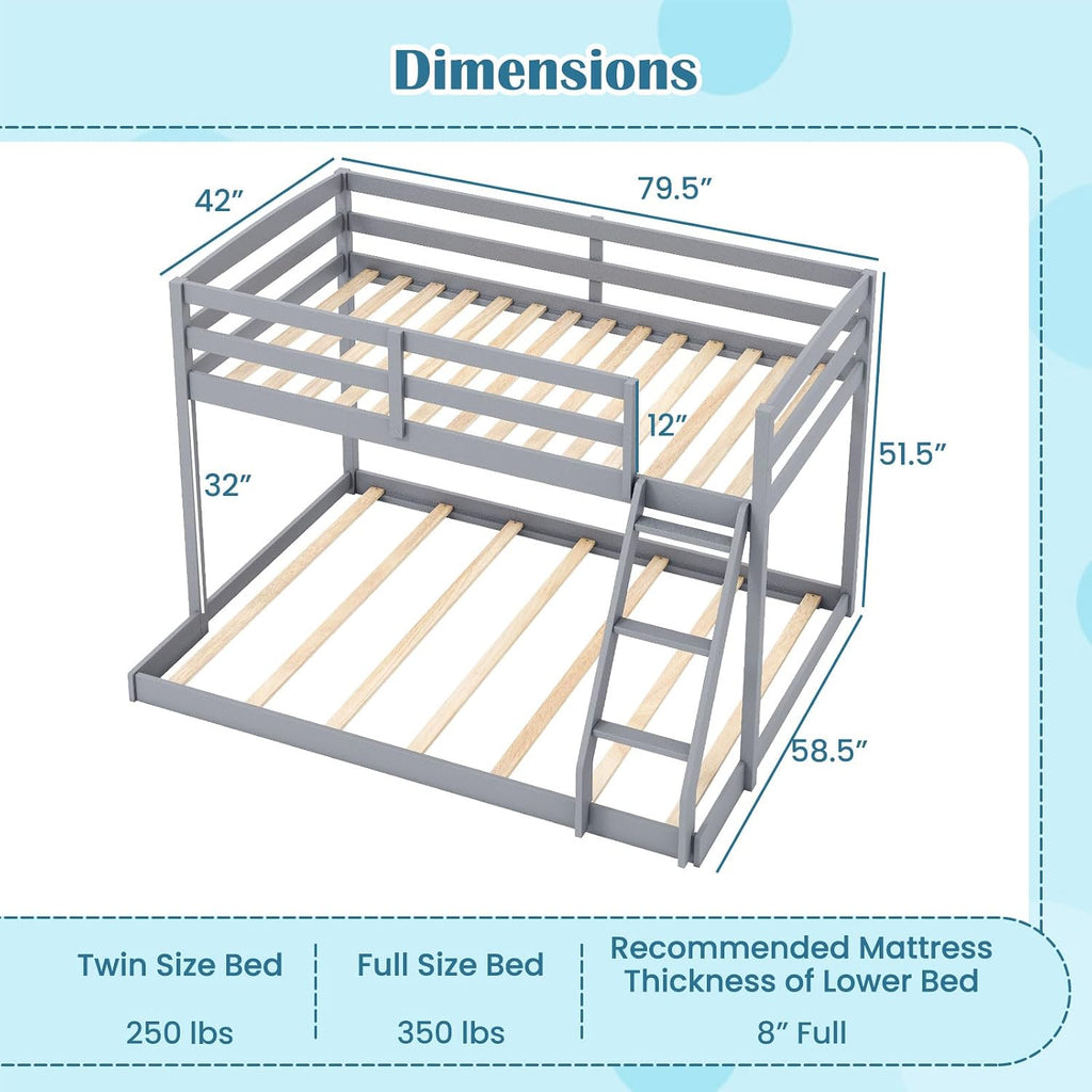 Grey Low Twin Over Full Bunk Bed