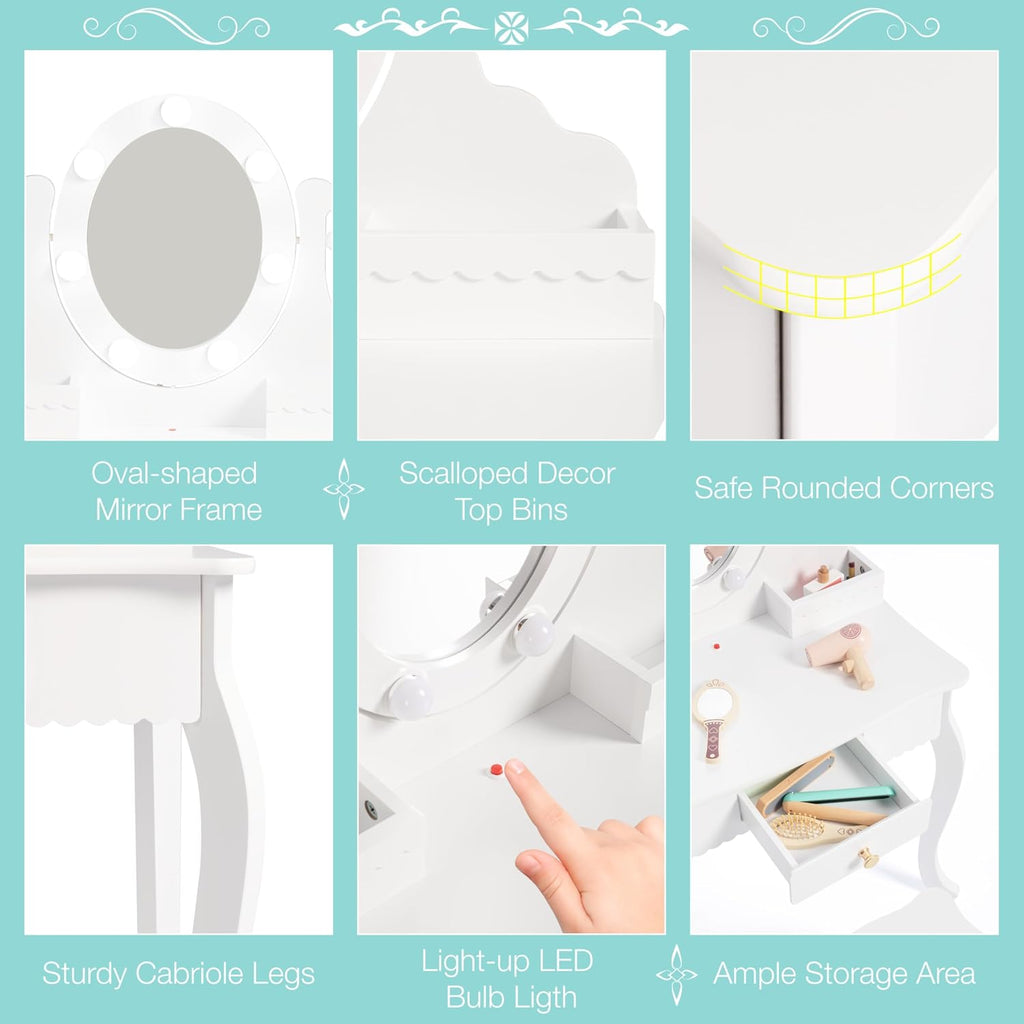 LED Oval Wooden Kids Vanity Set