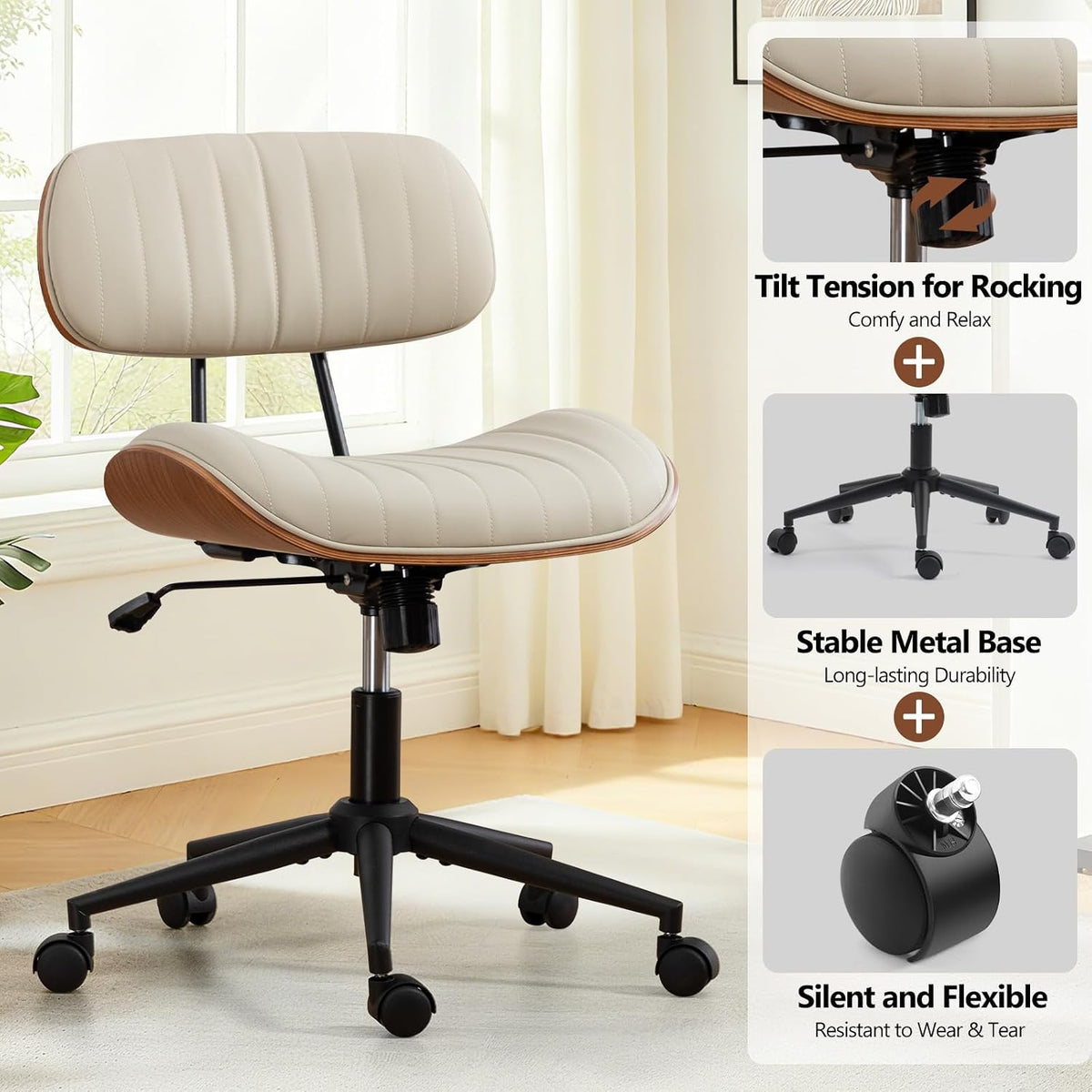 White Leather Adjustable Office Chair