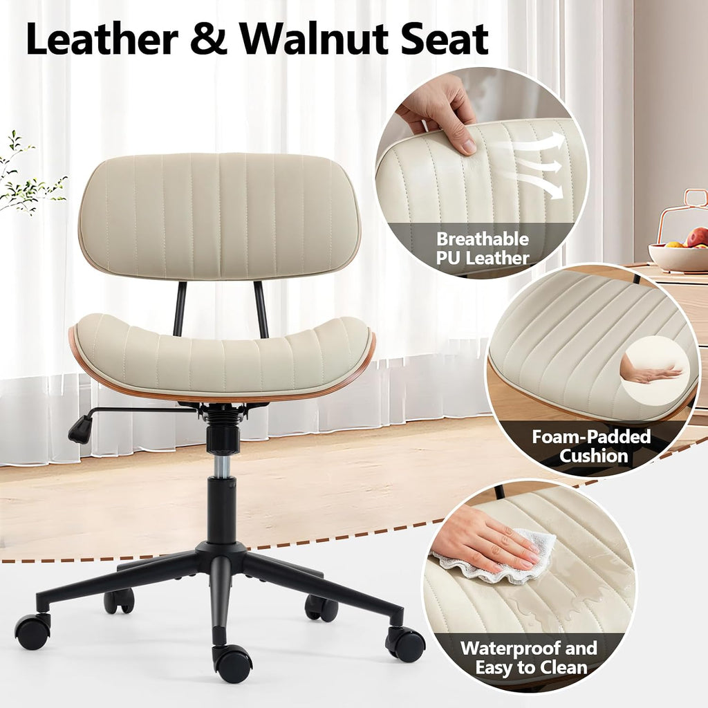 White Leather Adjustable Office Chair