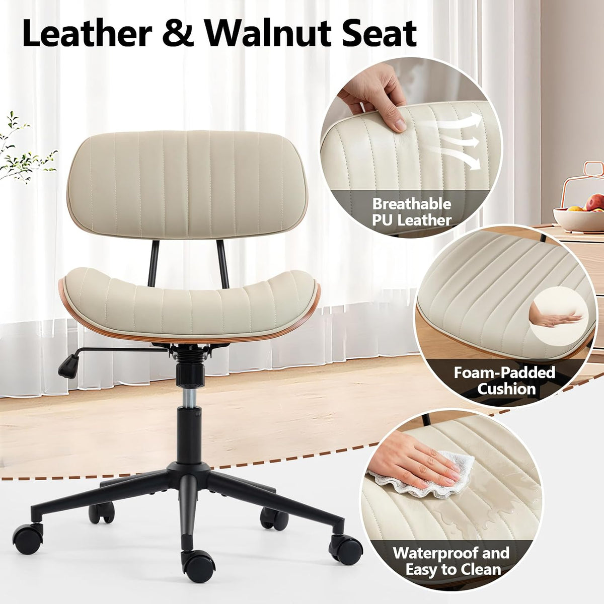 White Leather Adjustable Office Chair