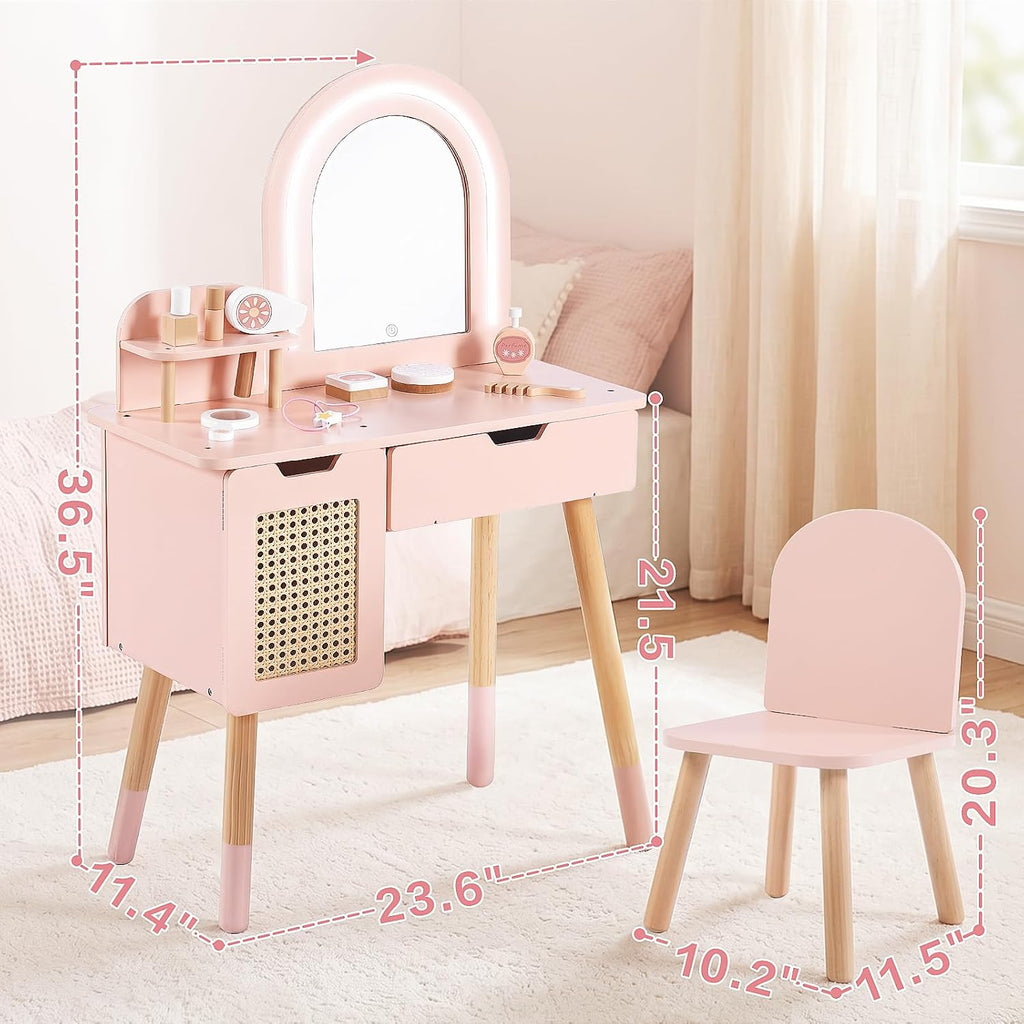 Pink Lighted Kids Vanity Table Set
