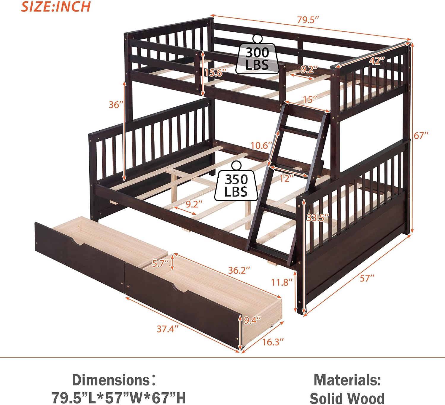 Espresso Twin Over Full Storage Bunk Bed