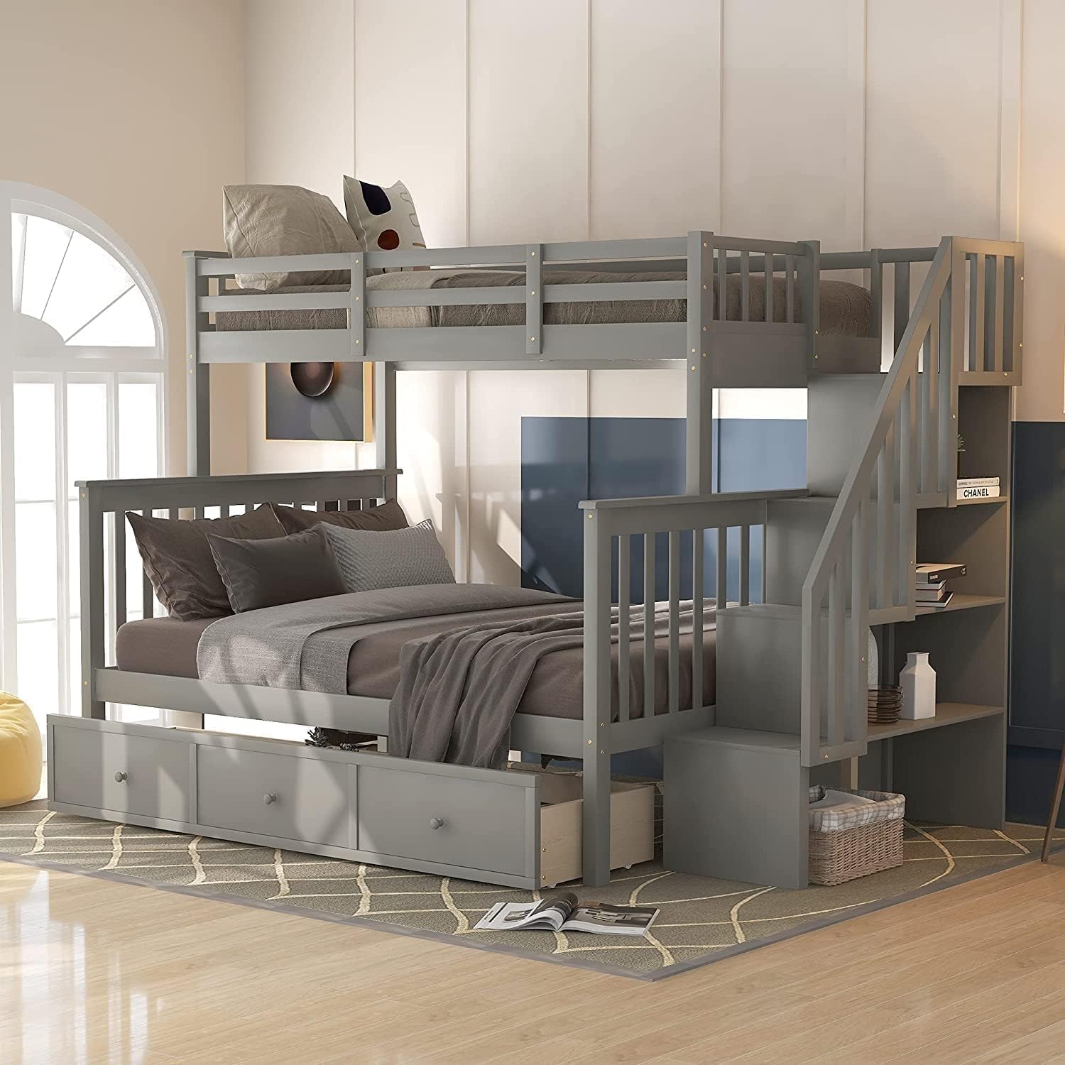 Gray Storage Twin Over Full Bunk Bed