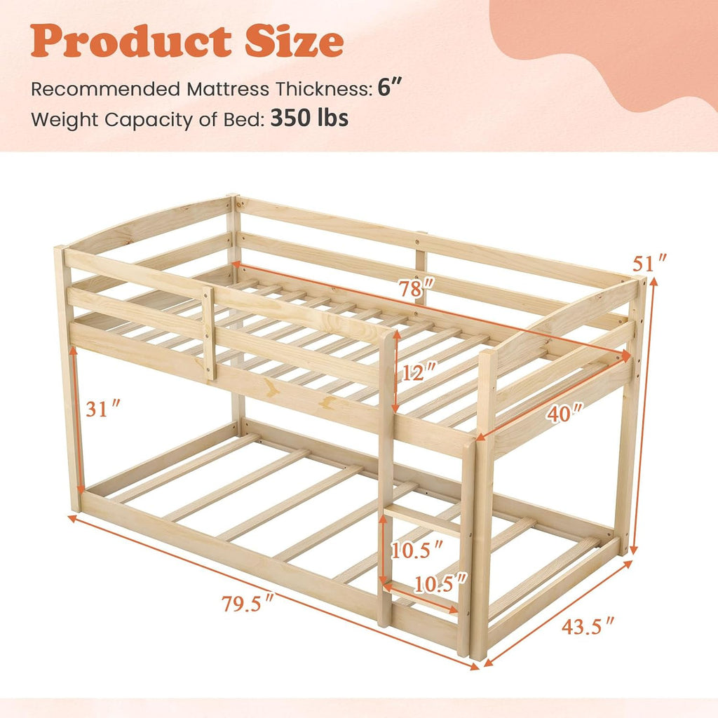 Low Twin Over Twin Wood Bunk Bed