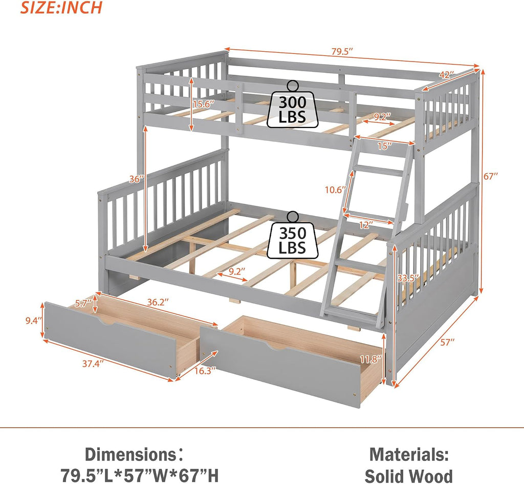 Grey Twin Over Full Storage Bunk Bed