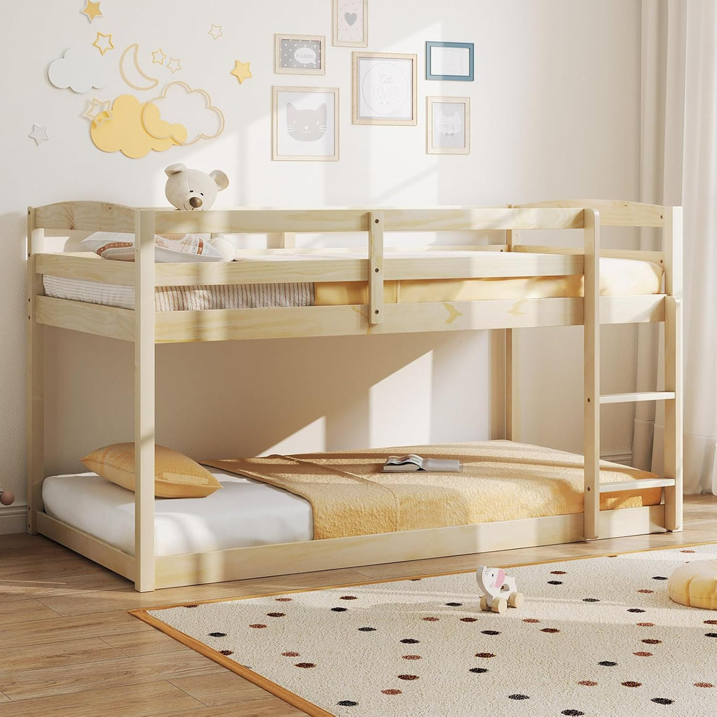 Low Twin Over Twin Wood Bunk Bed