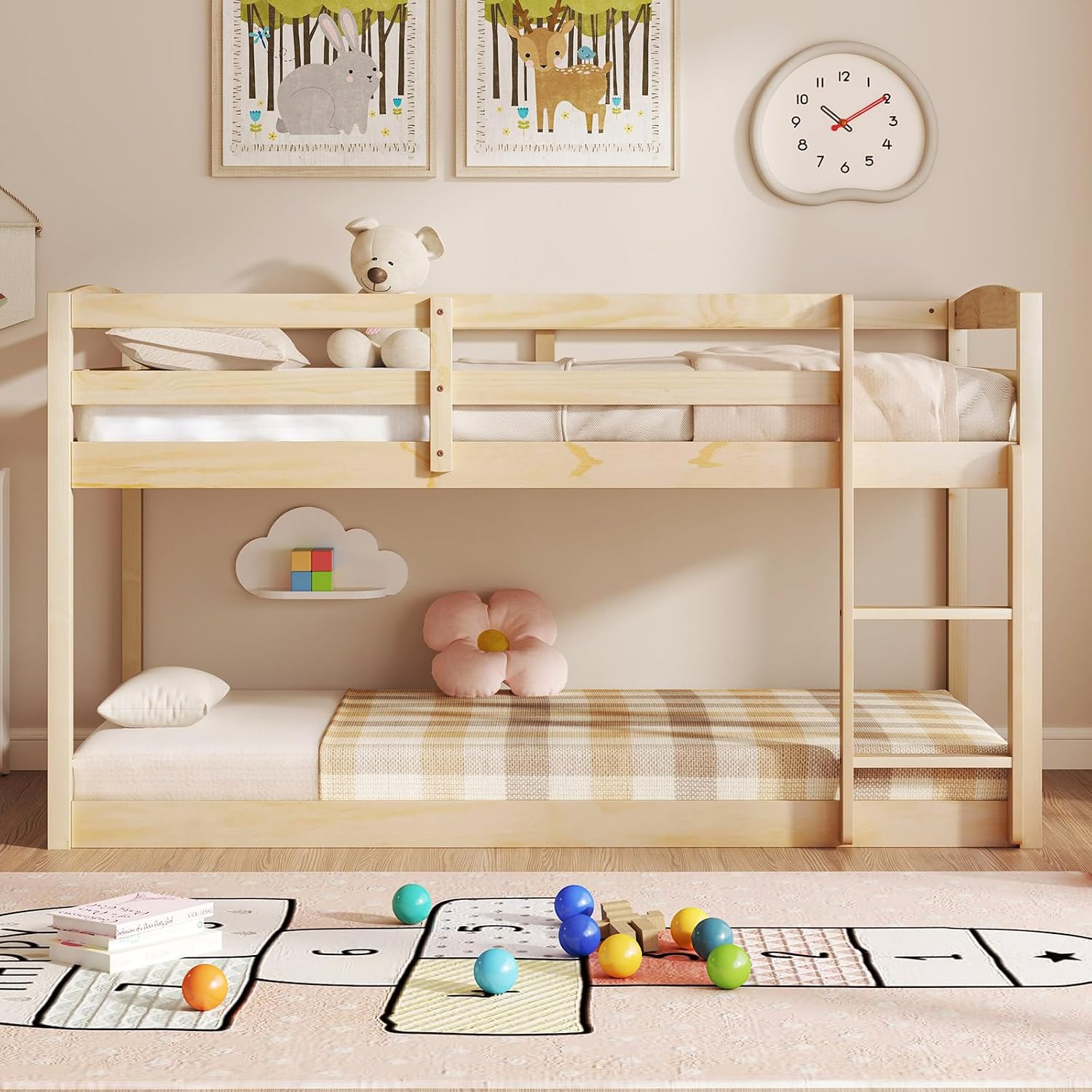 Low Twin Over Twin Wood Bunk Bed