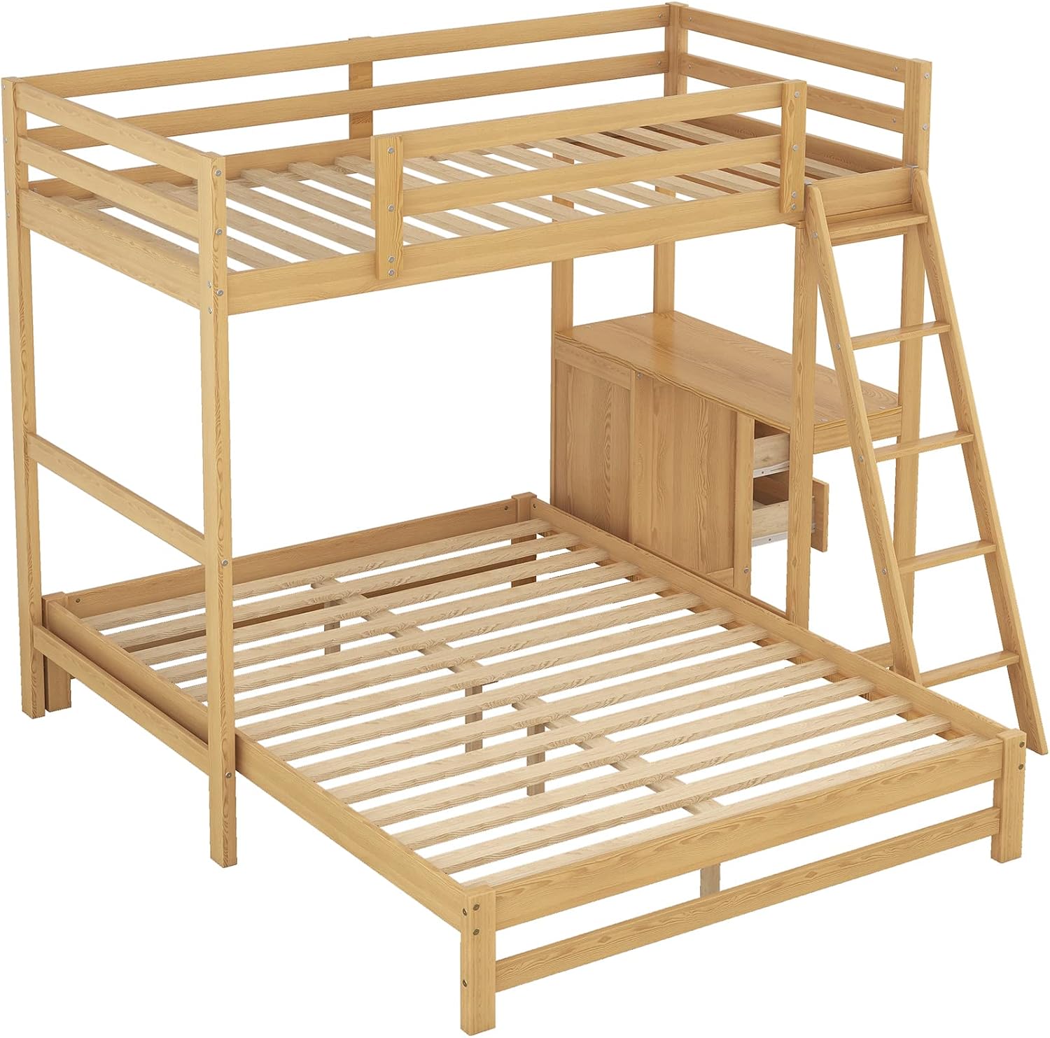 Natural Storage Desk Bunk Bed Frame
