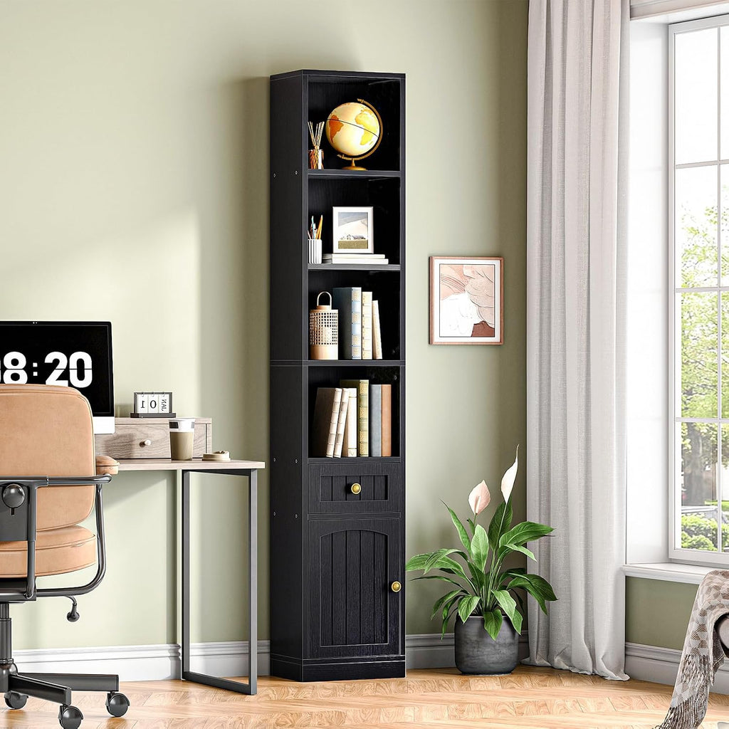 Black Narrow Tall Storage Bookcase