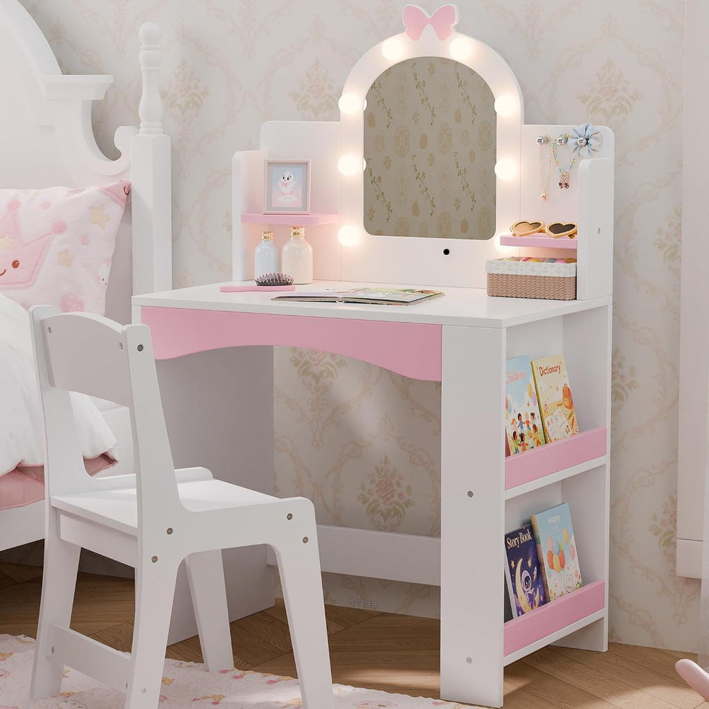 White Lighted Girls Vanity Desk Set