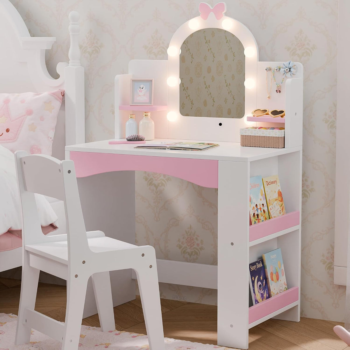 White Lighted Girls Vanity Desk Set