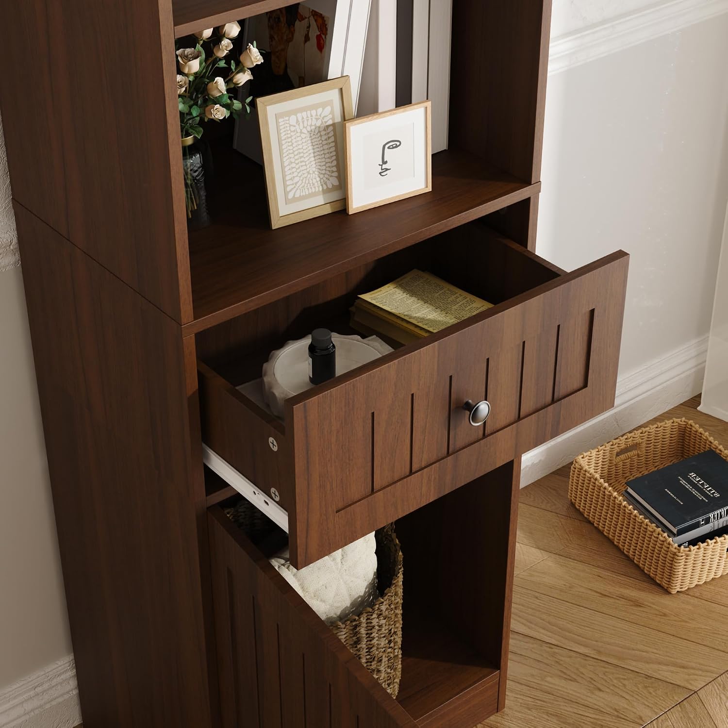 Walnut Farmhouse Tall Bookshelf