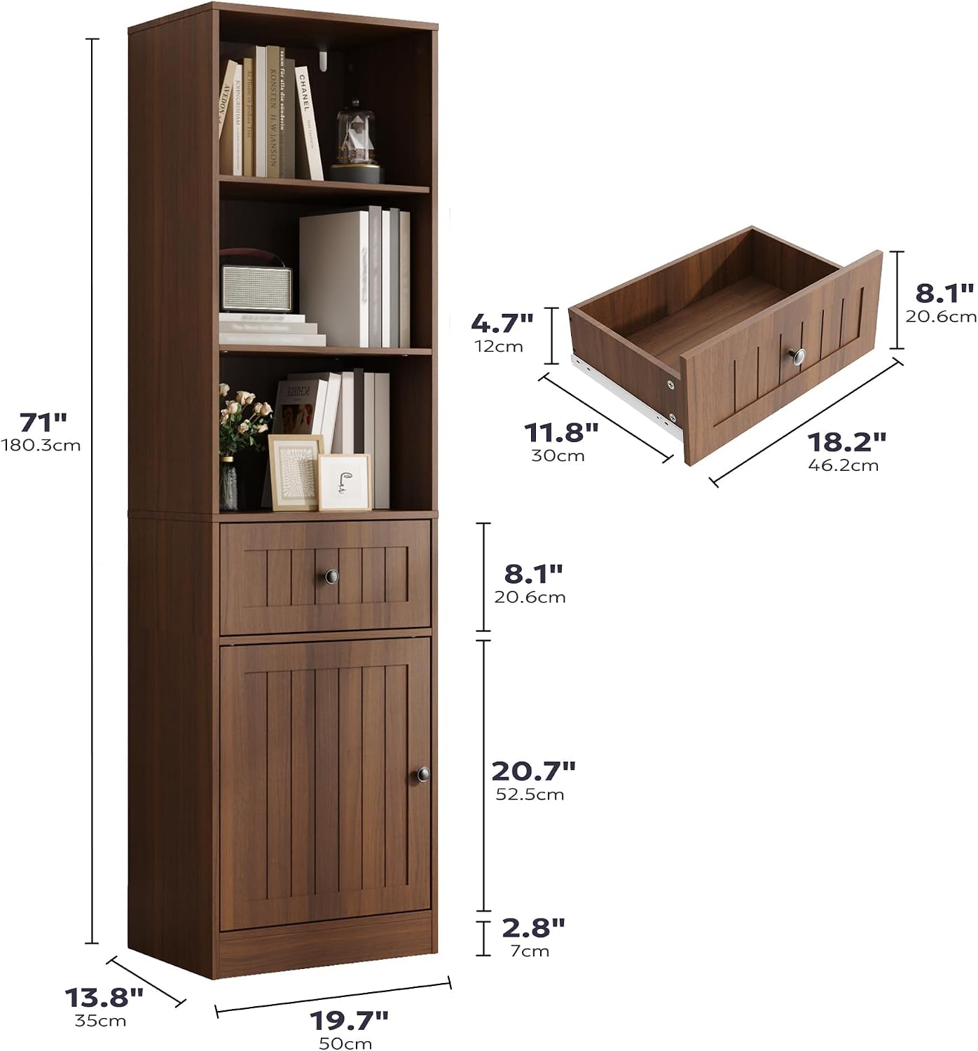 Walnut Farmhouse Tall Bookshelf