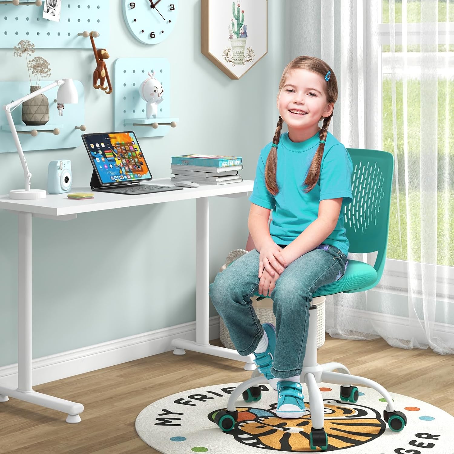 Turquoise Mesh Adjustable Kids Chair