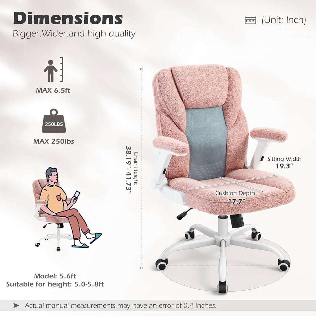 Pink Fleece Mesh Swivel Desk Chair