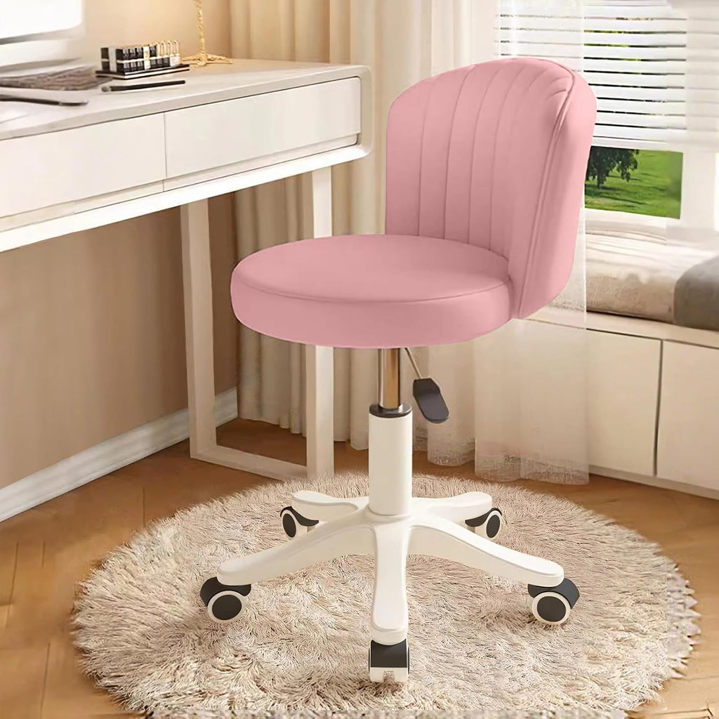PU Adjustable Round Rolling Vanity Chair