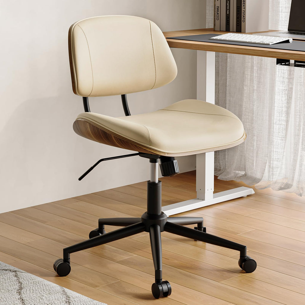 Beige PU Adjustable Swivel Desk Chair