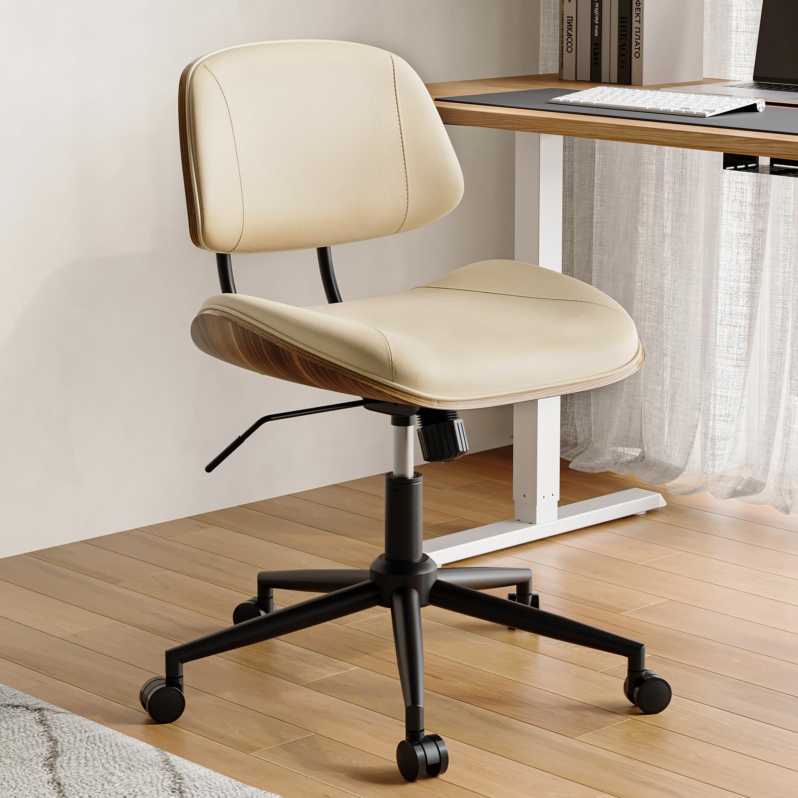 Beige PU Adjustable Swivel Desk Chair