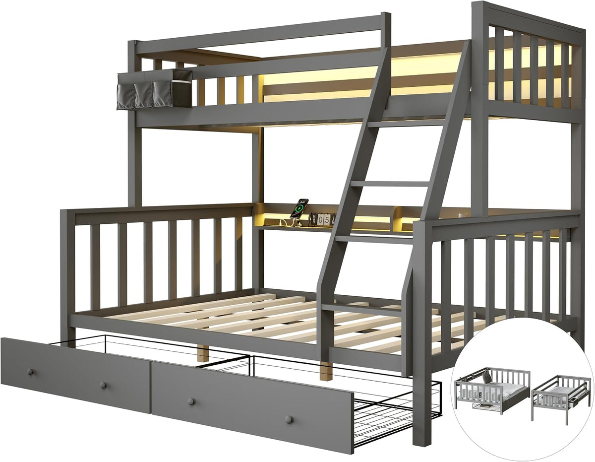 LED Charging Twin Over Full Bunk Bed
