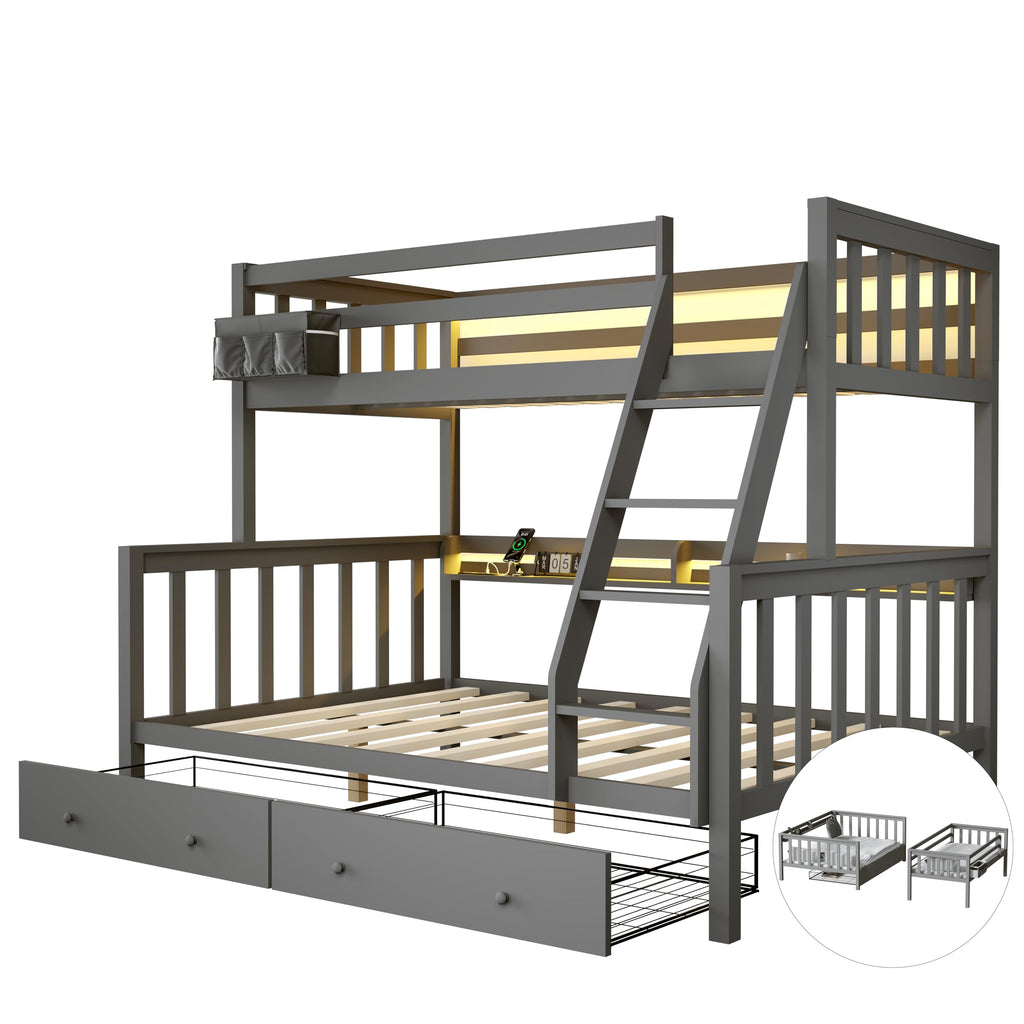 LED Charging Twin Over Full Bunk Bed