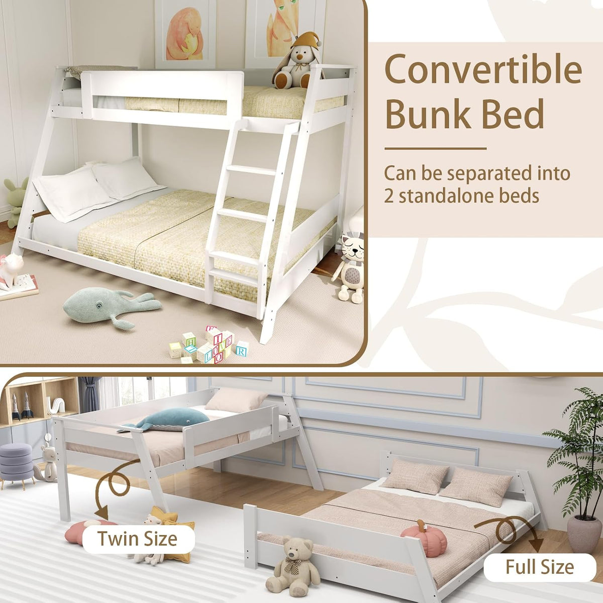 White Convertible Twin Full Bunk Bed