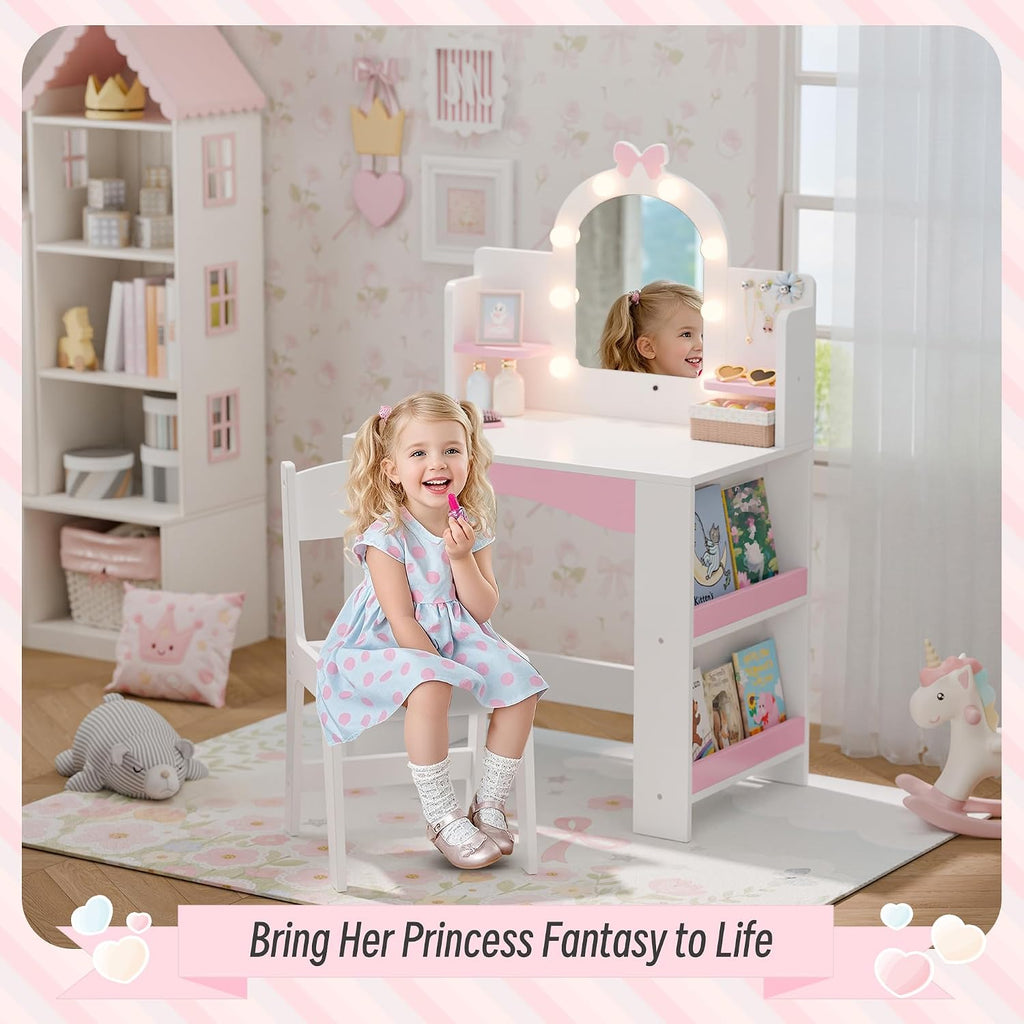 White Lighted Girls Vanity Desk Set