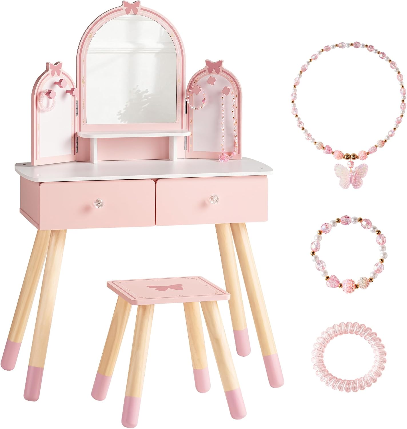 Pink Butterfly Kids Vanity Desk Set