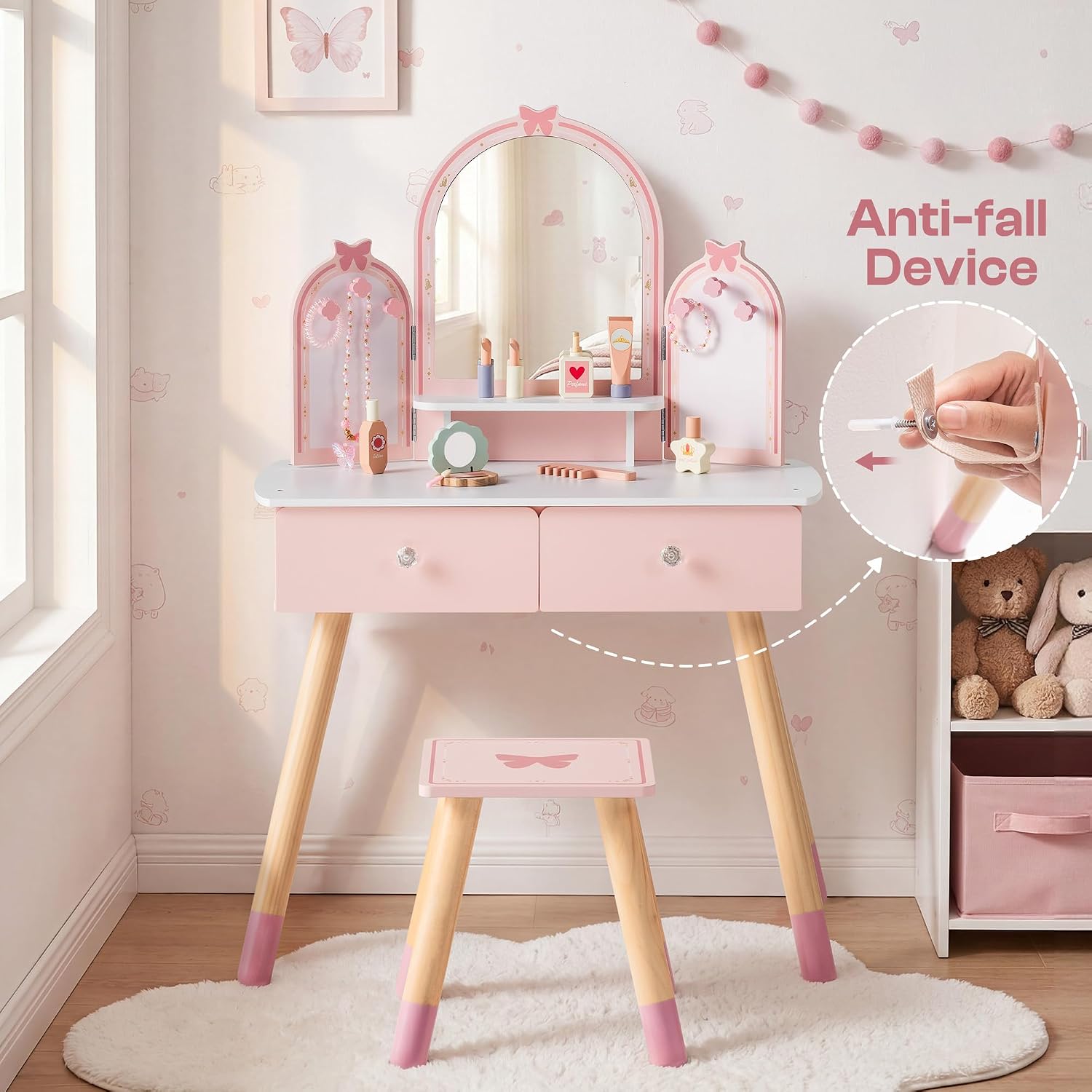 Pink Butterfly Kids Vanity Desk Set