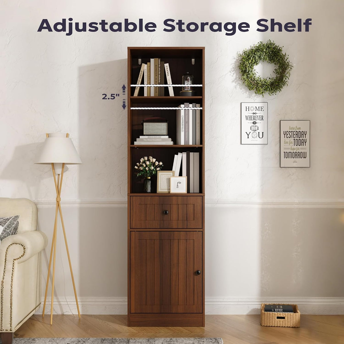 Walnut Farmhouse Tall Bookshelf