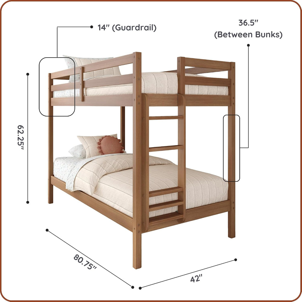 Pecan Twin Over Twin Wood Bunk Bed
