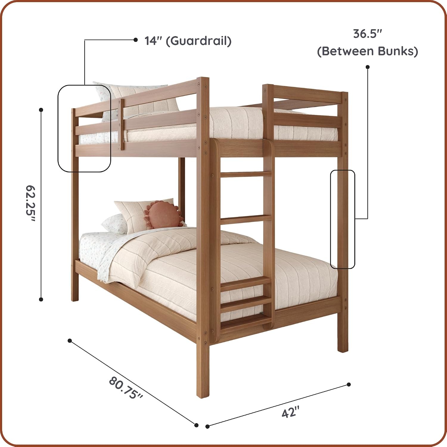 Pecan Twin Over Twin Wood Bunk Bed